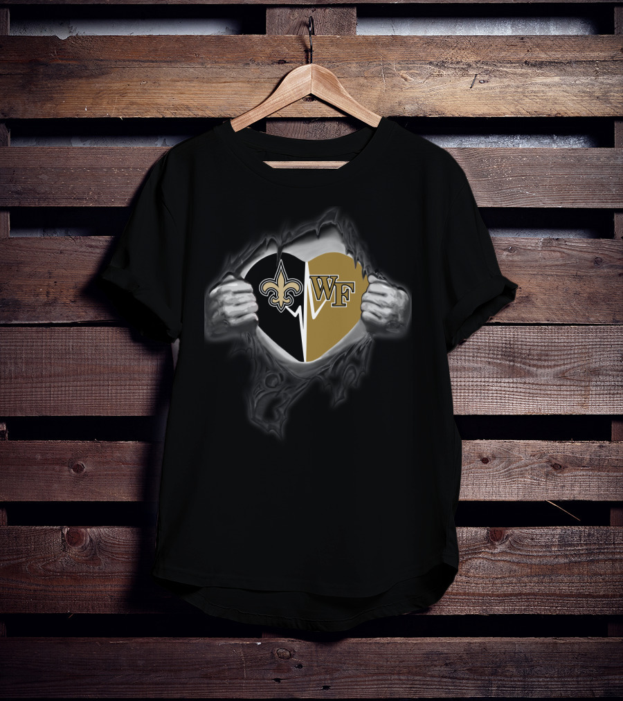 Saints New Orleans And Wake Forest Heart Logo Tear T-Shirt