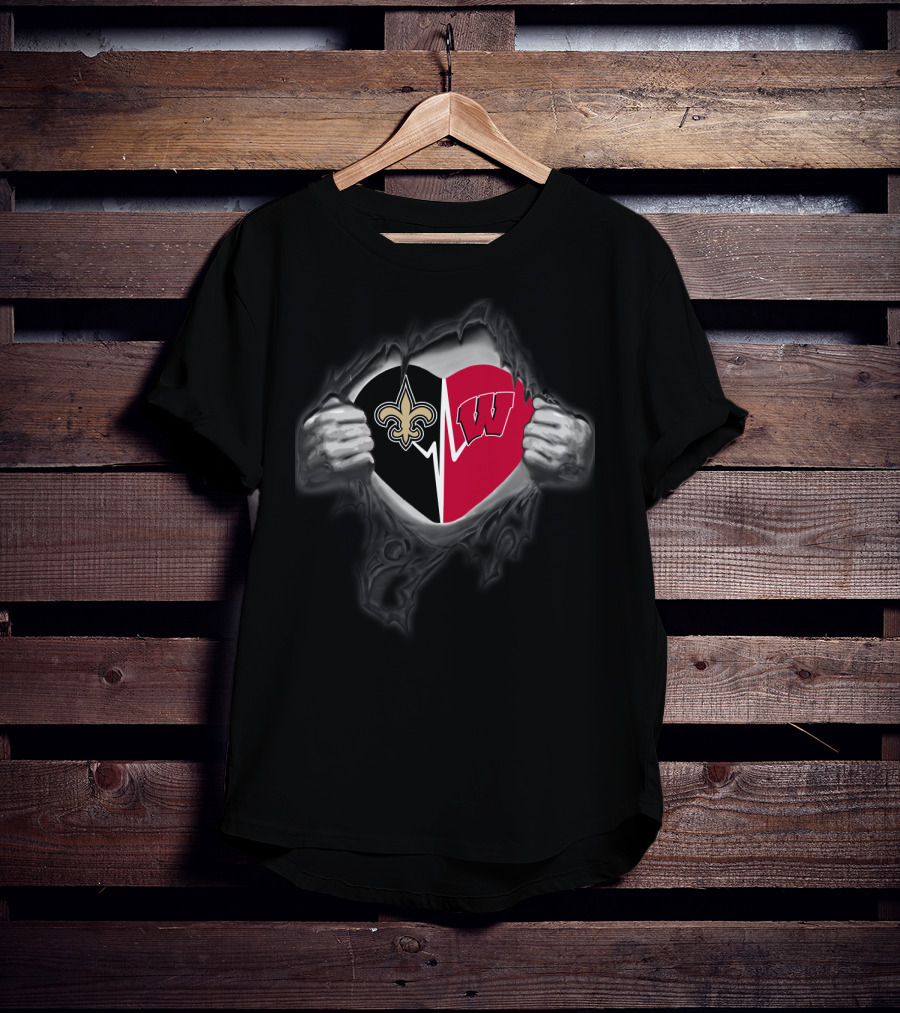 New Orleans Saints And Wisconsin Badgers Heart T-Shirt