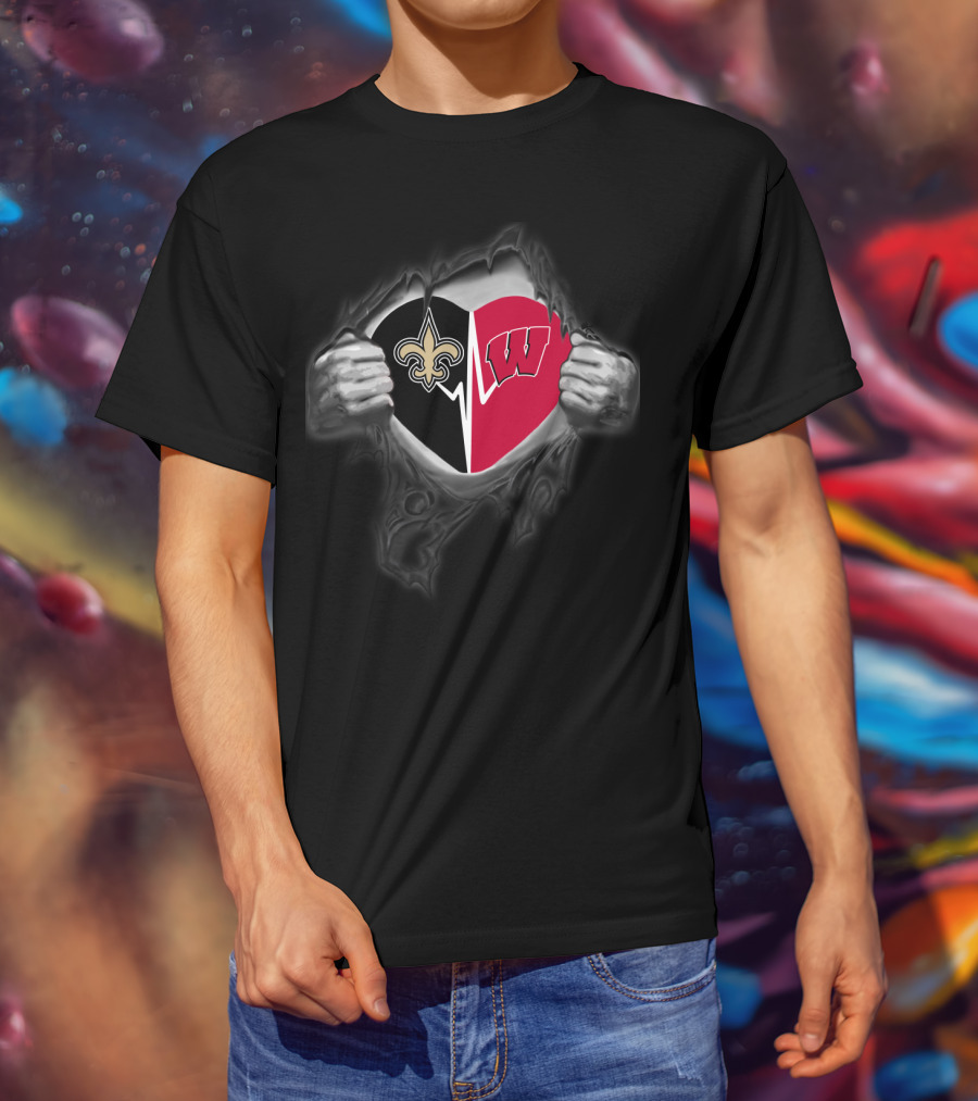 New Orleans Saints And Wisconsin Badgers Heart T-Shirt