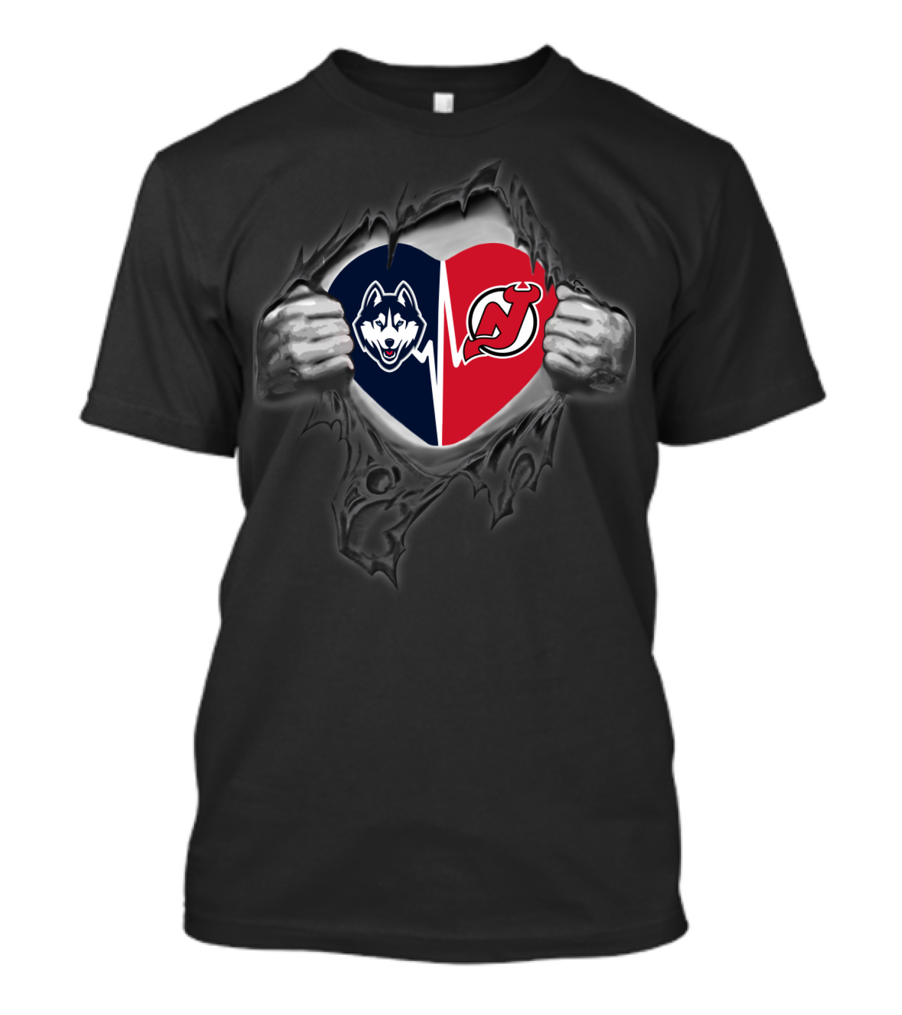 New Jersey Devils Uconn Huskies Heart Logo Split T-Shirt