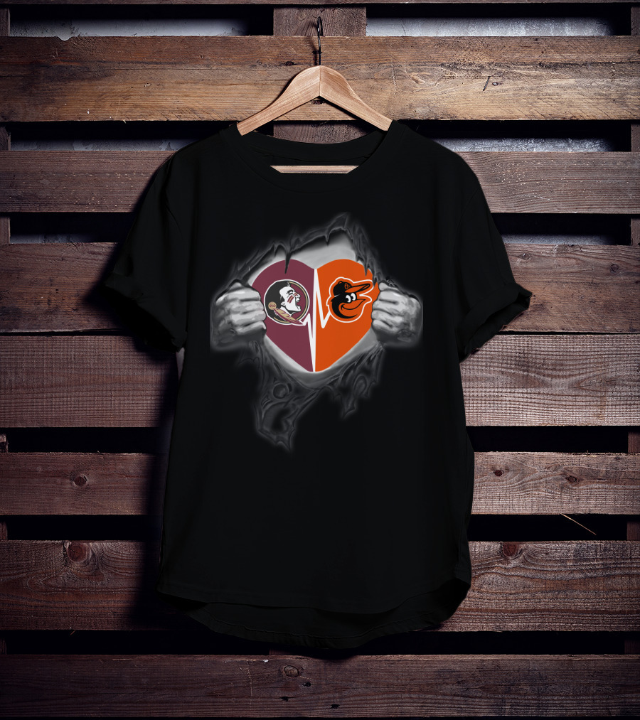 Seminoles And Orioles Fan Heart T-Shirt