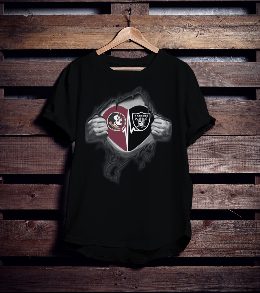 Seminoles Raiders Heart Split Football Loyalty Showdown T-Shirt