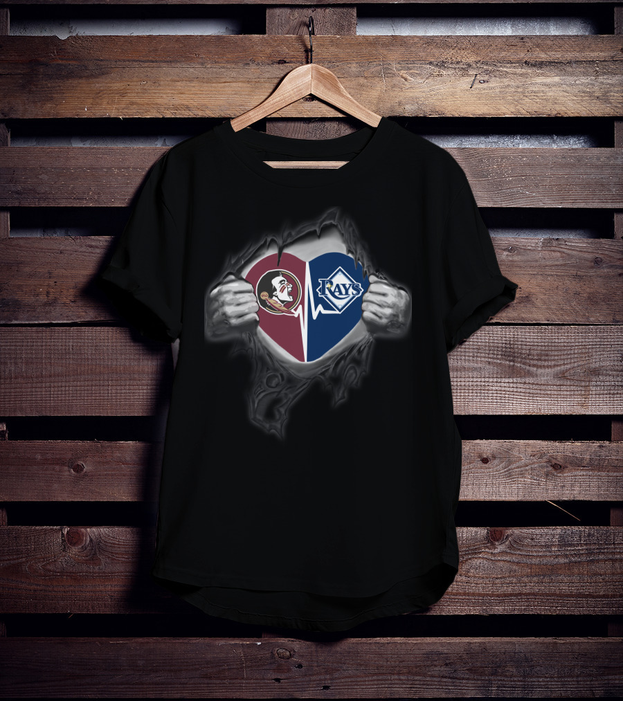 Florida State Seminoles And Tampa Bay Rays Heart Logo Fusion T-Shirt