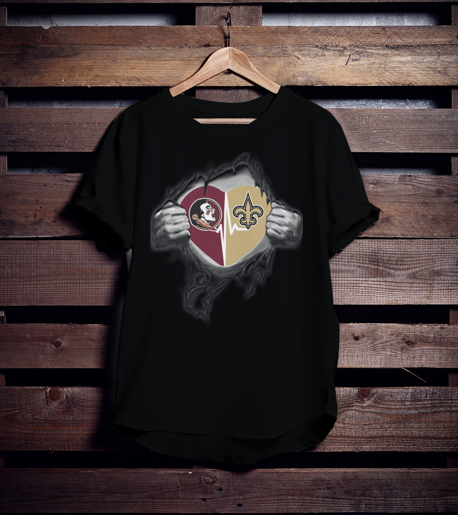 Seminoles And Saints Heart Torn Reveal T-Shirt