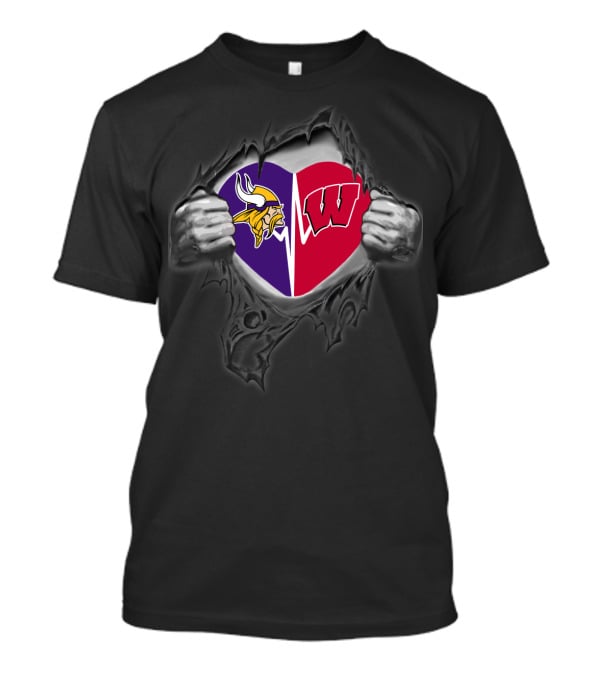 Vikings Wisconsin Badgers Split Heart Symbol T-Shirt