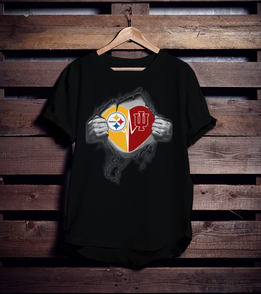 Steelers Indiana Hoosiers Heart Logo Burst T-Shirt