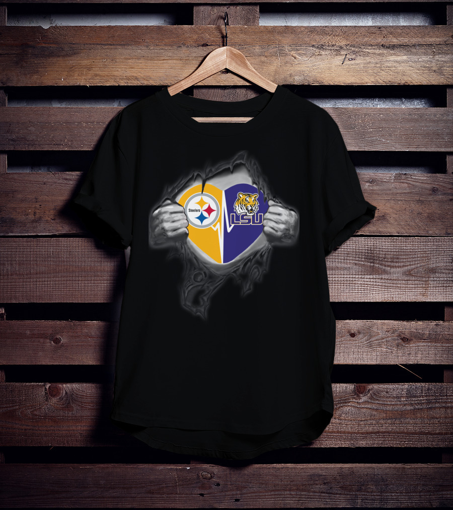 Steelers And Lsu Tigers Heart T-Shirt