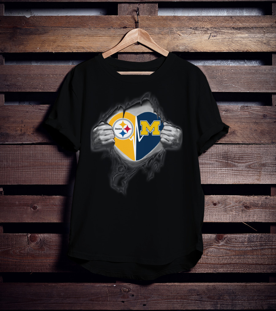 Steelers Michigan Wolverines Heart Logo Fusion T-Shirt
