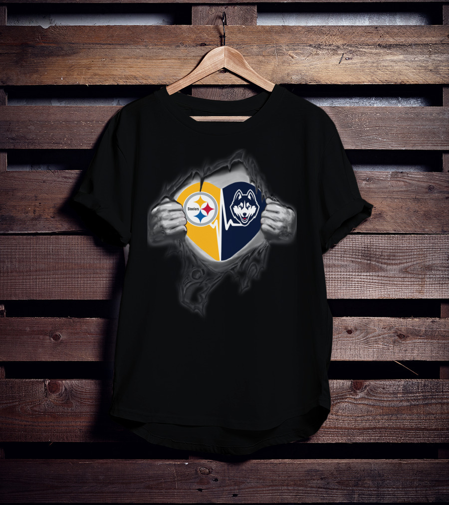Steelers Uconn Huskies Heartbeat Rip T-Shirt