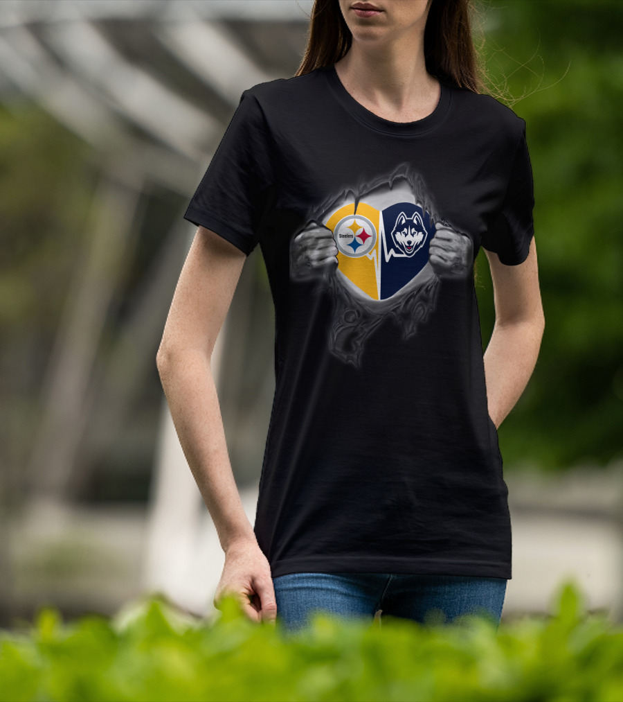 Steelers Uconn Huskies Heartbeat Rip T-Shirt