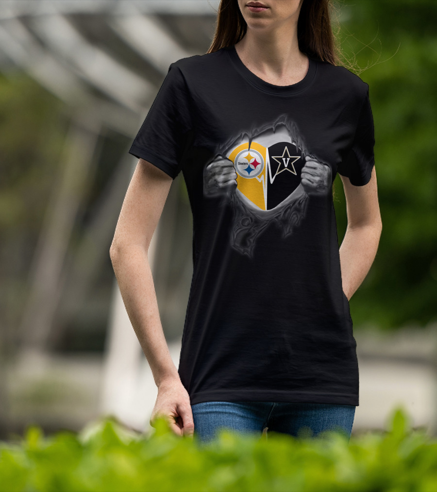 Steelers Vanderbilt Commodores Heart Logo Fusion T-Shirt
