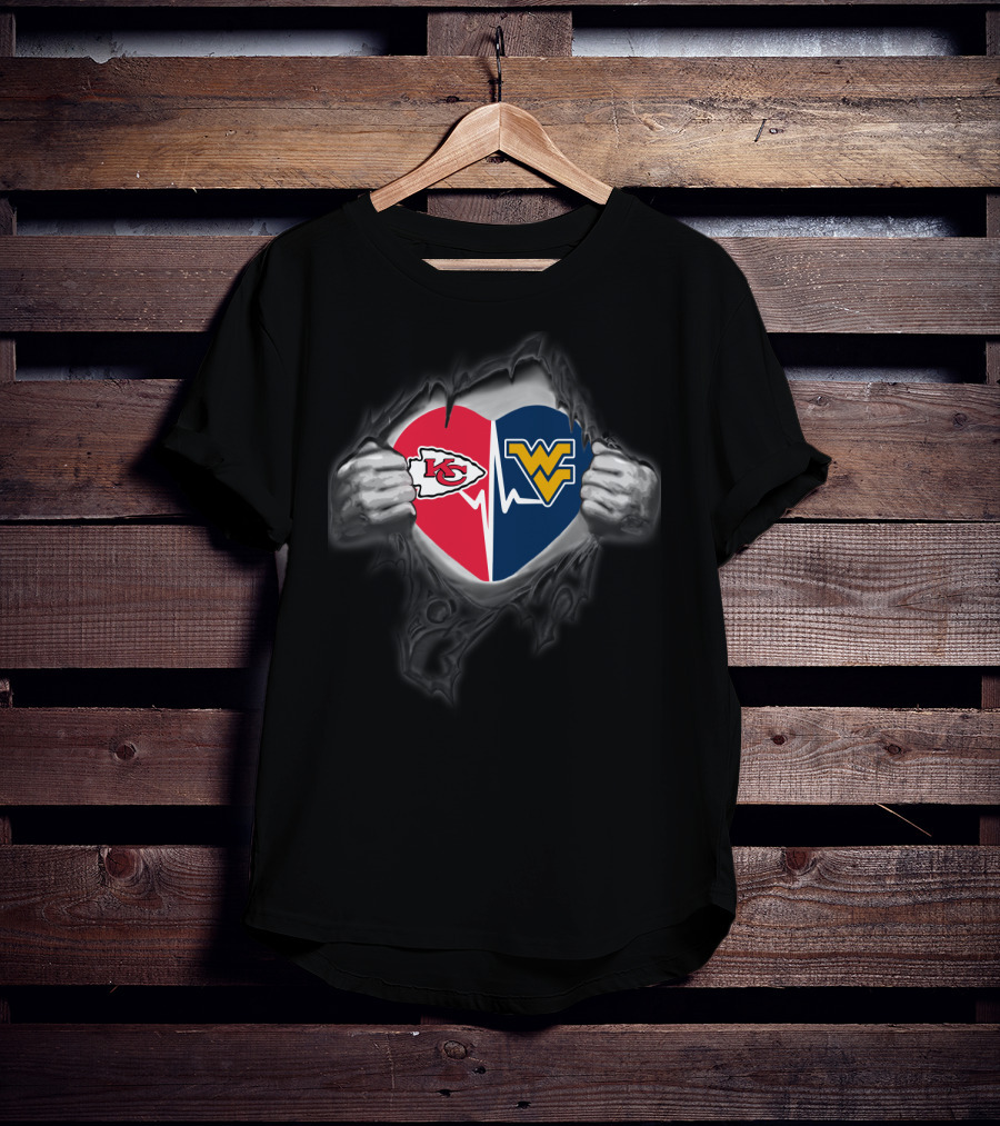 Kansas City Chiefs And West Virginia Mountaineers Heart T-Shirt