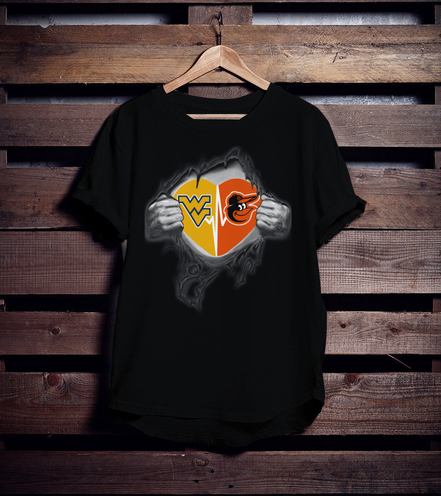 Orioles Wv Mountaineers Heart Logo Peeking Front T-Shirt