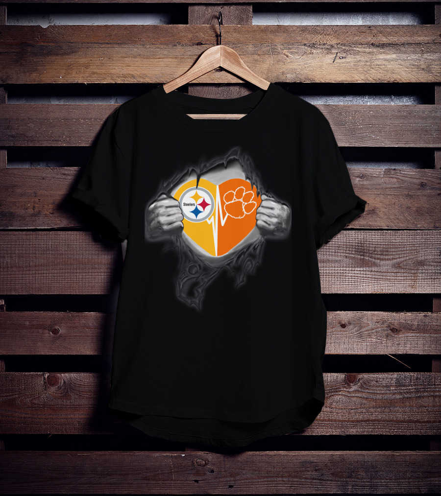 Steelers Heartbeat Clemson Tigers Paw T-Shirt