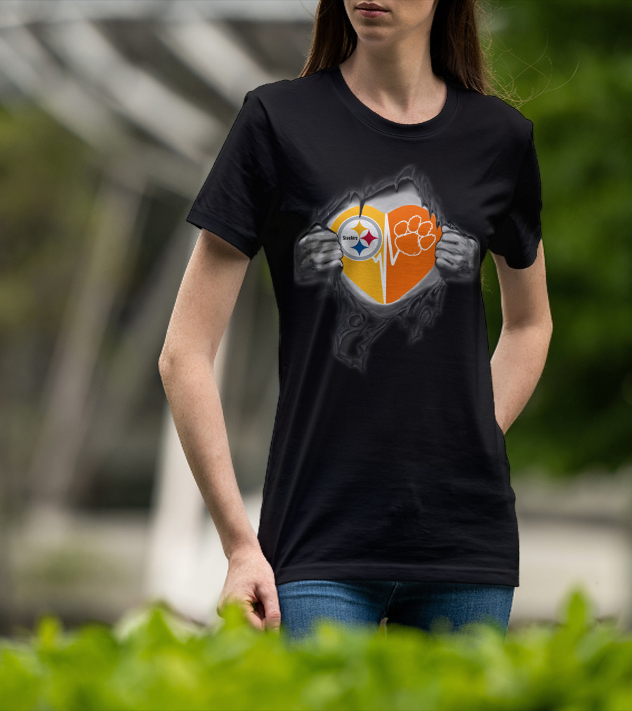 Steelers Heartbeat Clemson Tigers Paw T-Shirt
