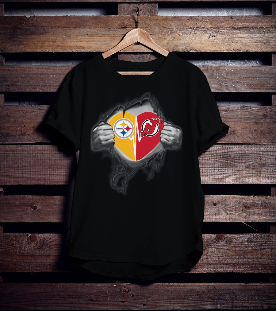 Steelers New Jersey Devils Heart Logo Fan Tribute T-Shirt