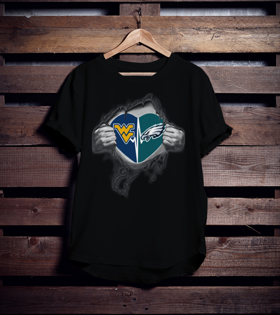 West Virginia Mountaineers Philadelphia Eagles Heart T-Shirt