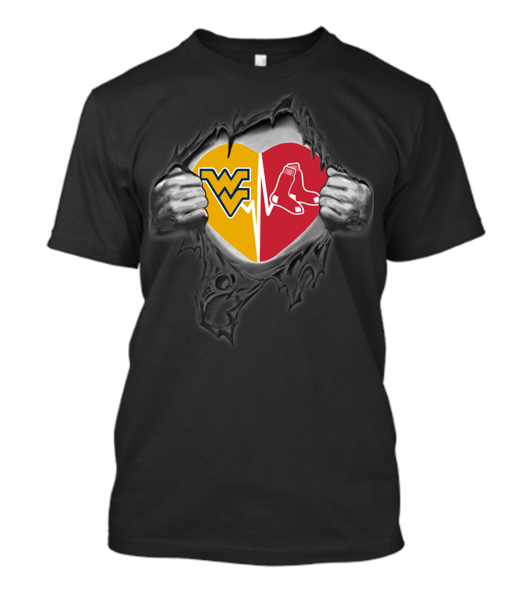 West Virginia Mountaineers Boston Red Sox Heart Logo Dual Loyalty T-Shirt