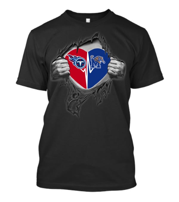 Tennessee Titans Memphis Tigers Heart Logo Tear T-Shirt