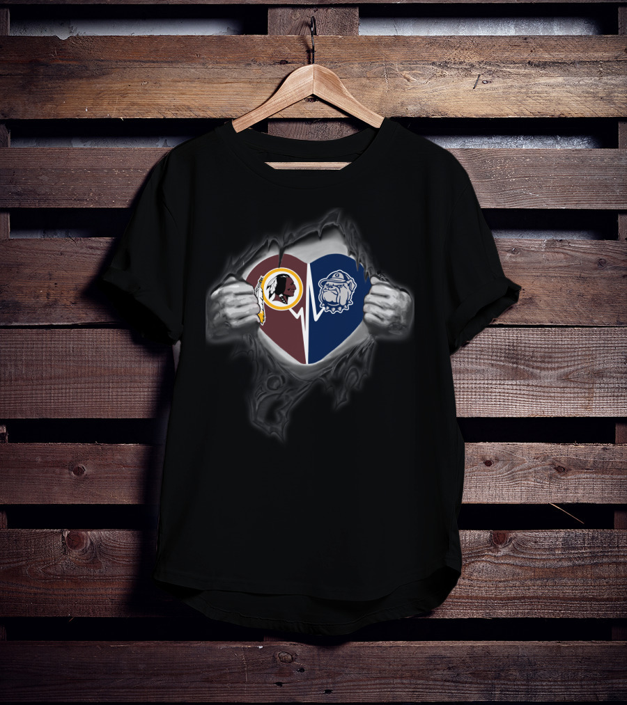 Redskins And Georgetown Hoyas Heart Symbol Display T-Shirt
