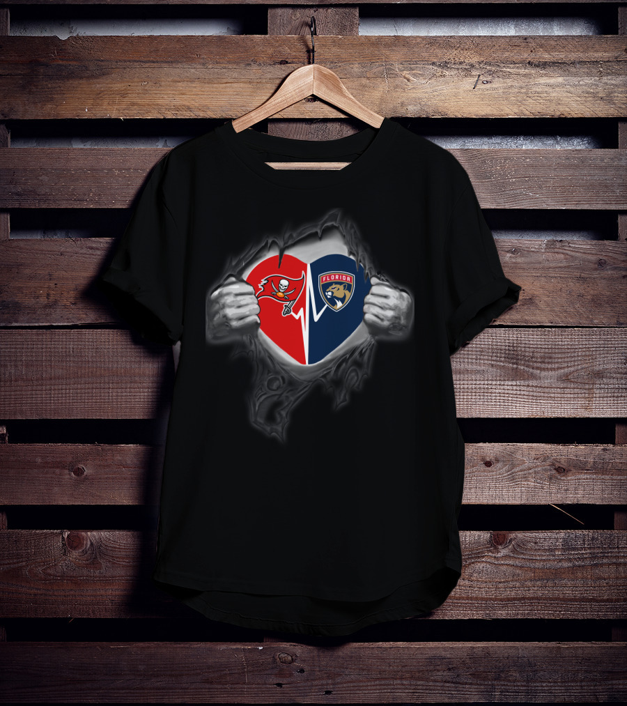Buccaneers Heart Florida Panthers Hands Logo Rip T-Shirt