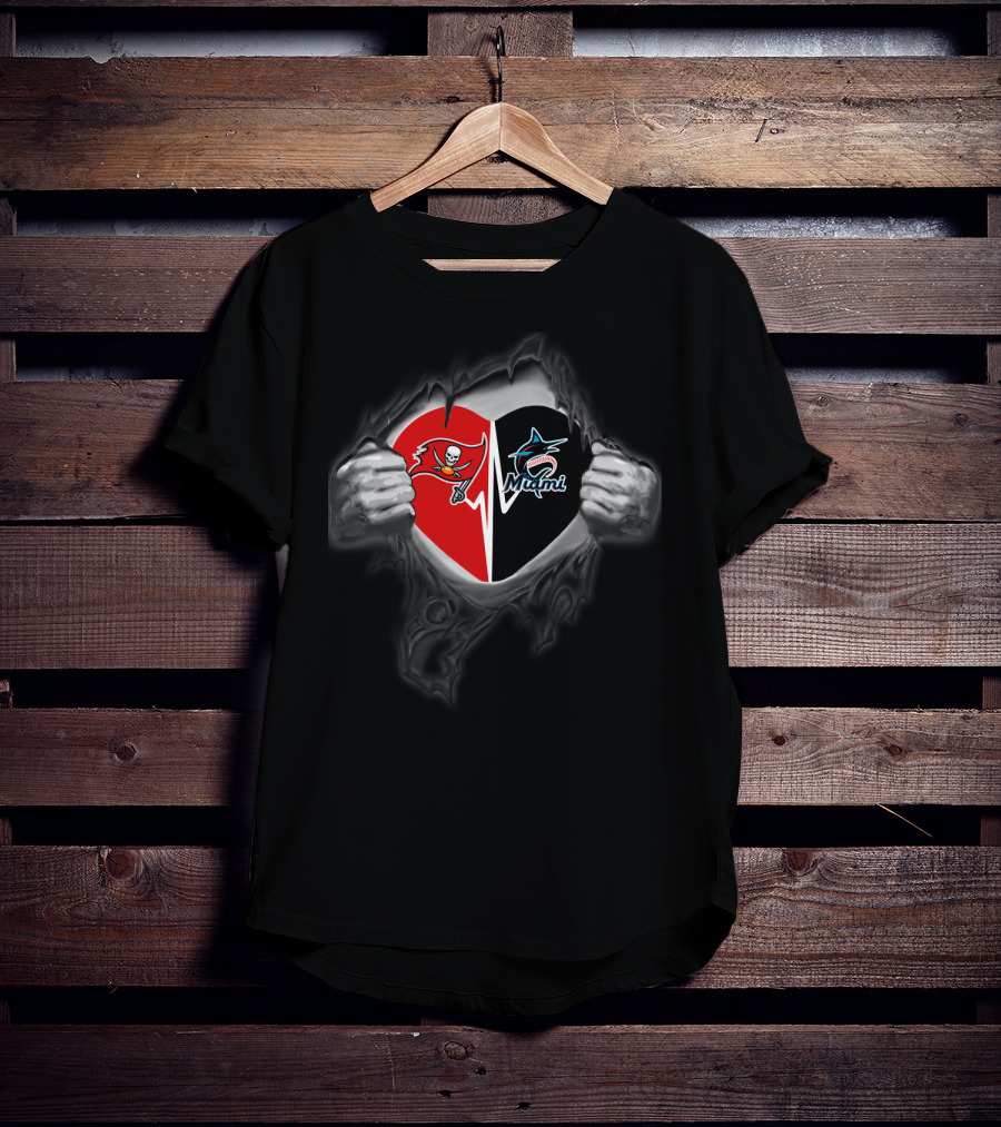 Buccaneers Heart Miami Marlins Logo Fusion T-Shirt