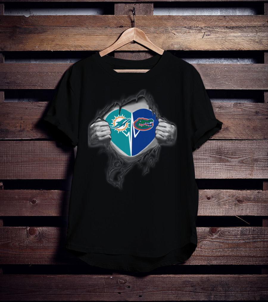 Miami Dolphins Florida Gators Heart Logo Combo T-Shirt