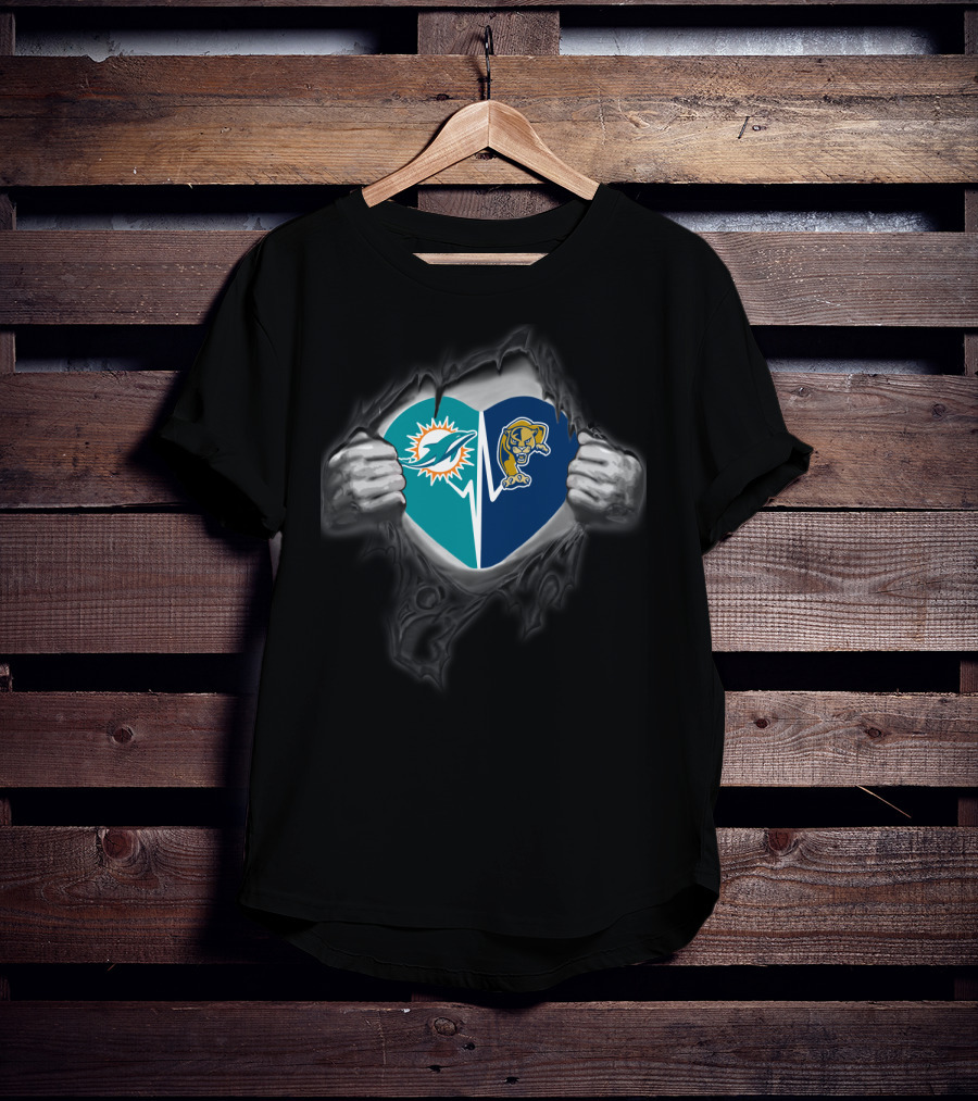 Miami Dolphins Florida International Golden Panthers Heart Tear T-Shirt