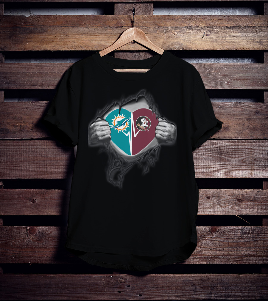 Miami Dolphins Florida State Seminoles Heart Logo Collaboration T-Shirt