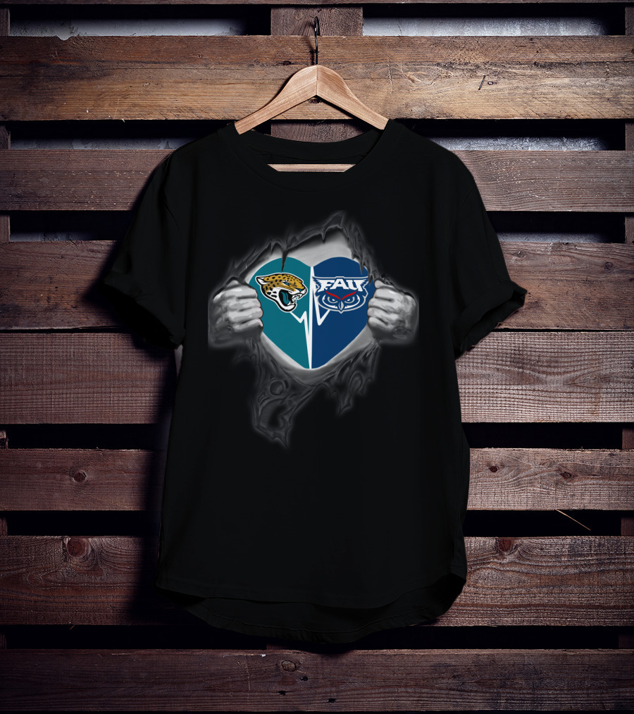Jacksonville Jaguars Florida Atlantic Owls Heart Split T-Shirt