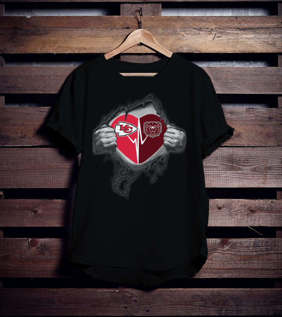 Kansas City Chiefs And Missouri State Bears Heart Logo Fusion T-Shirt