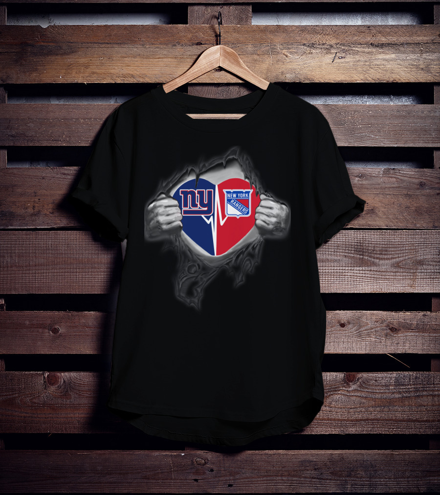 New York Giants New York Rangers Heartbeat Fusion T-Shirt