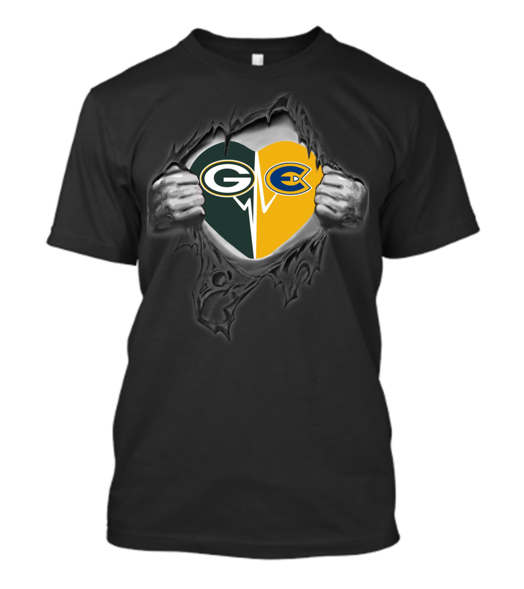 Packers Love Eau Claire Blugolds Split Heart T-Shirt