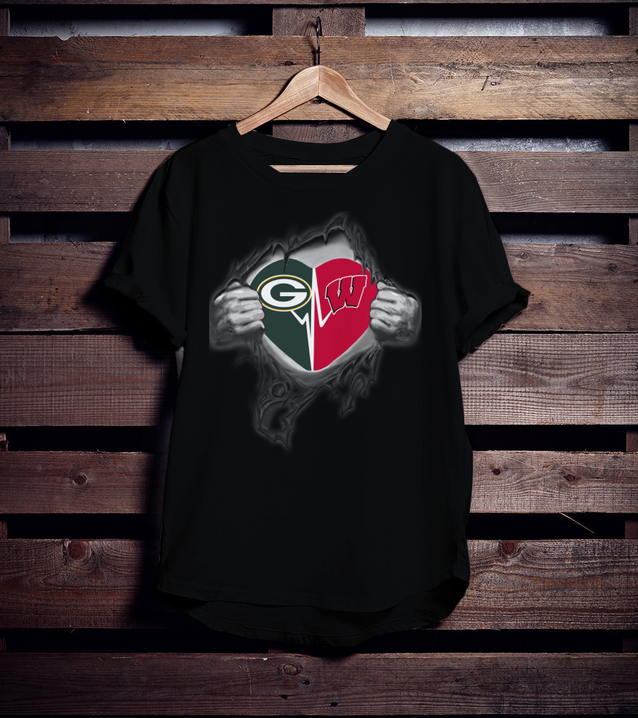Packers Green Bay Wisconsin Badgers Heart T-Shirt