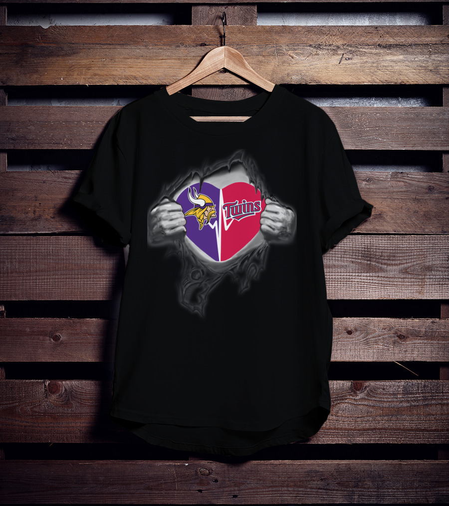 Minnesota Vikings Twins Heart Logo Busting Through T-Shirt