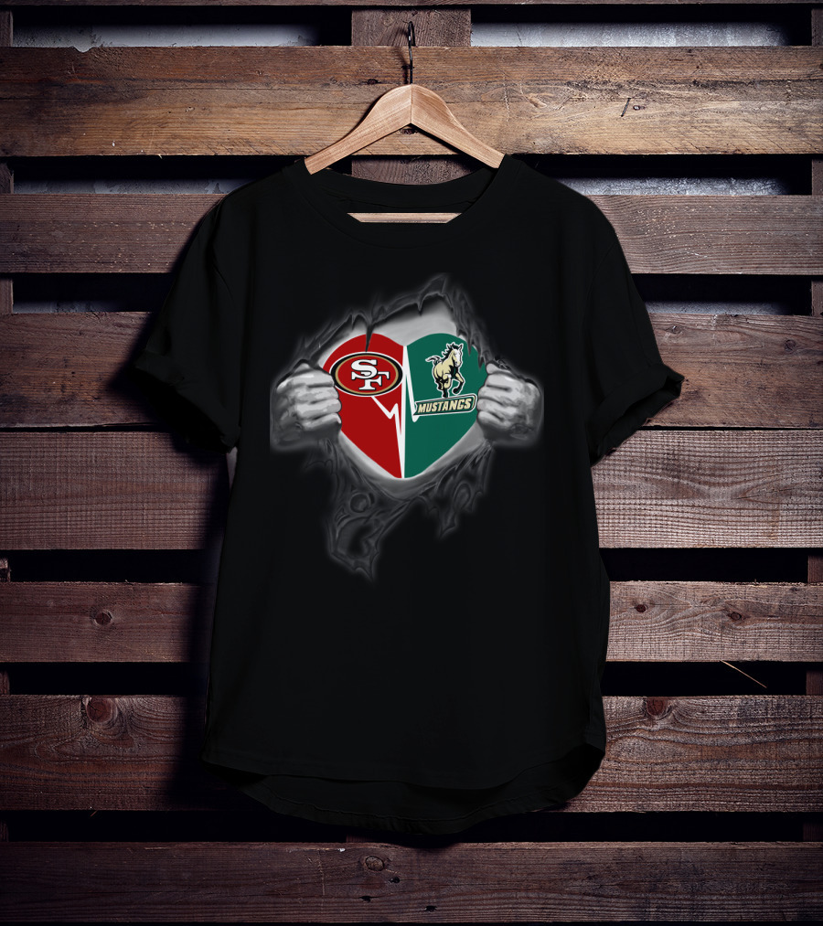 49ers Sf Cal Poly Mustangs Heart Logo Fusion T-Shirt