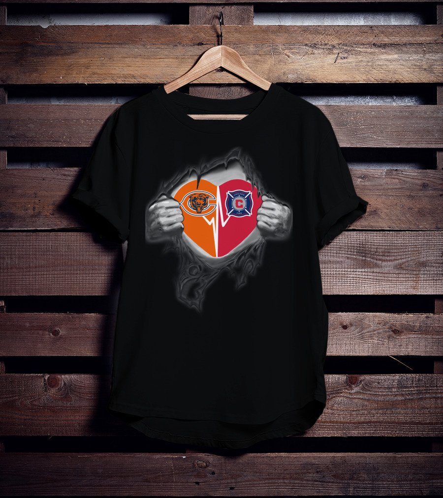 Chicago Bears And Fire Heart T-Shirt