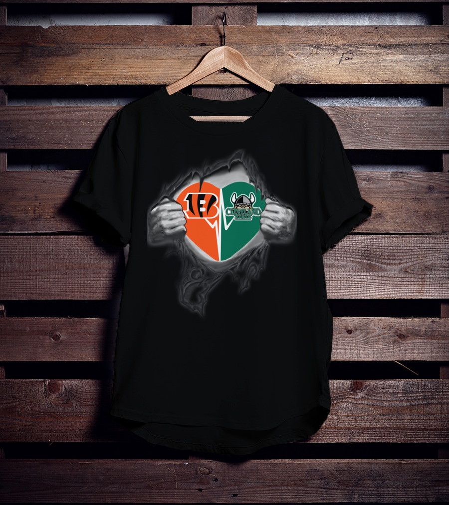 Bengals Cleveland State Vikings Heart Rip T-Shirt