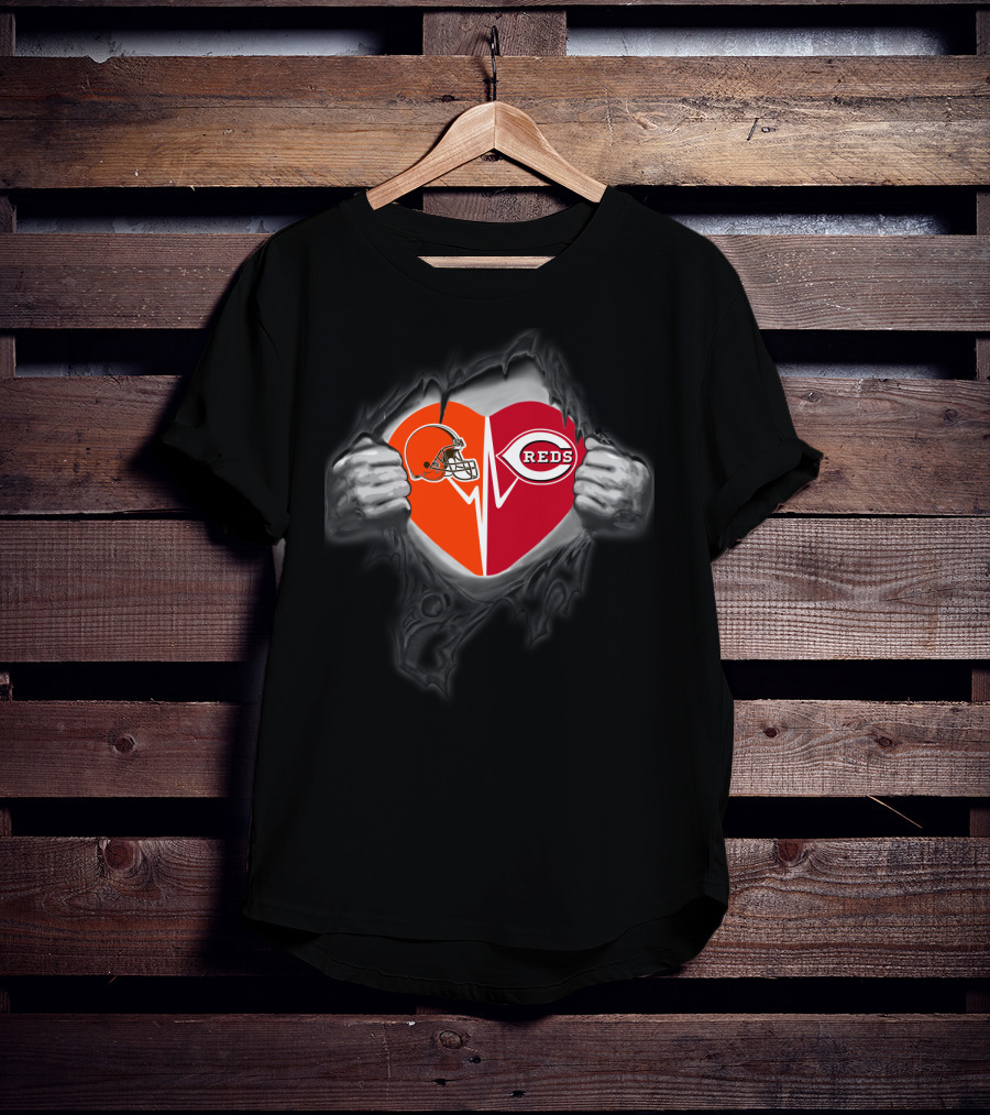 Browns Reds Heart Logo Tear T-Shirt