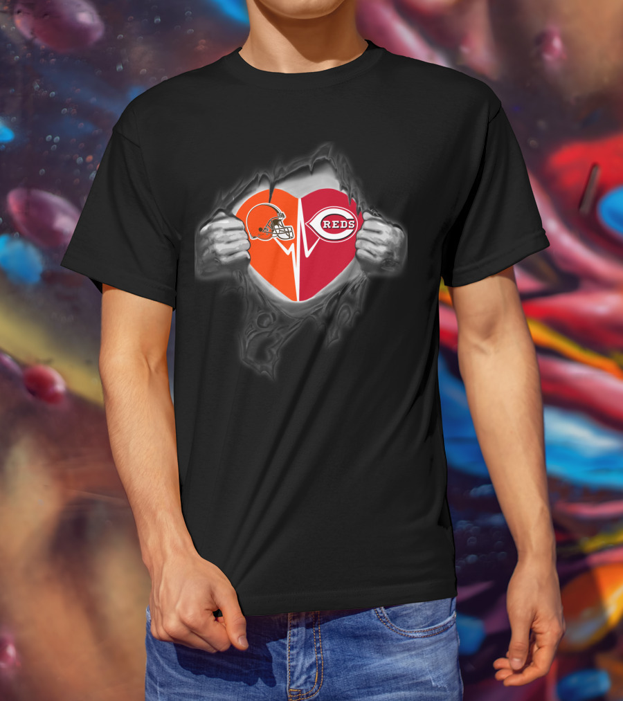 Browns Reds Heart Logo Tear T-Shirt