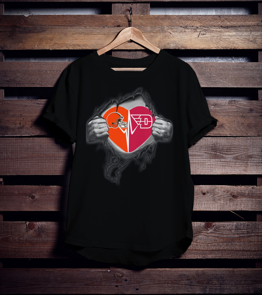 Cleveland Browns And Dayton Flyers Heart Emblem Fusion T-Shirt