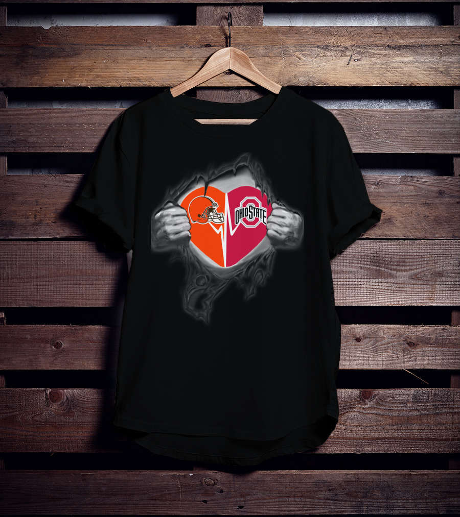 Cleveland Browns Ohio State Buckeyes Heart Ripped T-Shirt