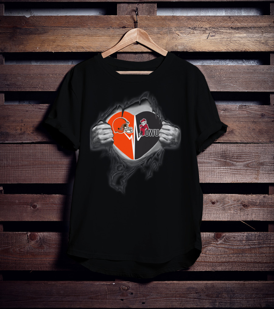 Cleveland Browns Ohio Wesleyan Battling Bishops Owu Football Heart T-Shirt