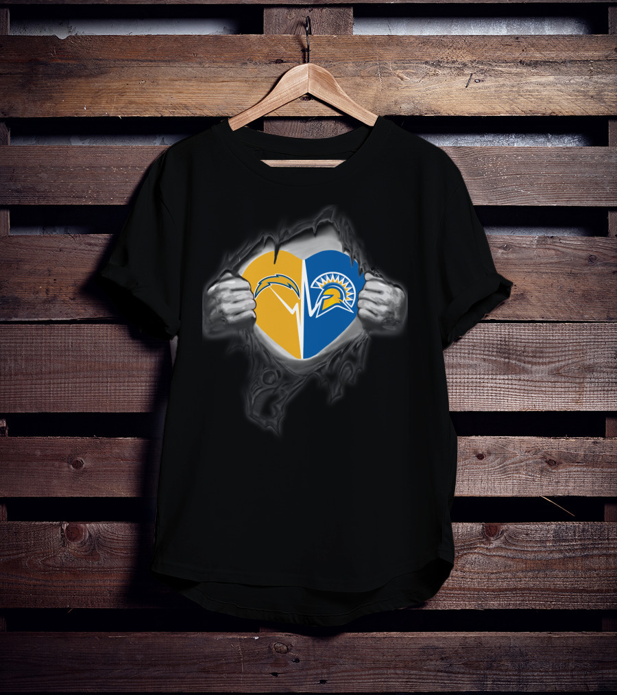 Chargers San Jose State Spartans Heart Rip T-Shirt