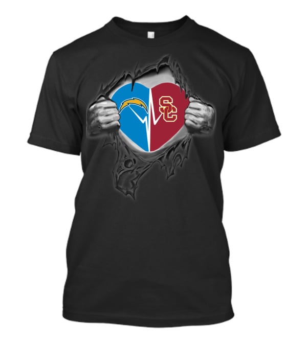 Chargers Usc Trojans Heart Logo Mashup T-Shirt