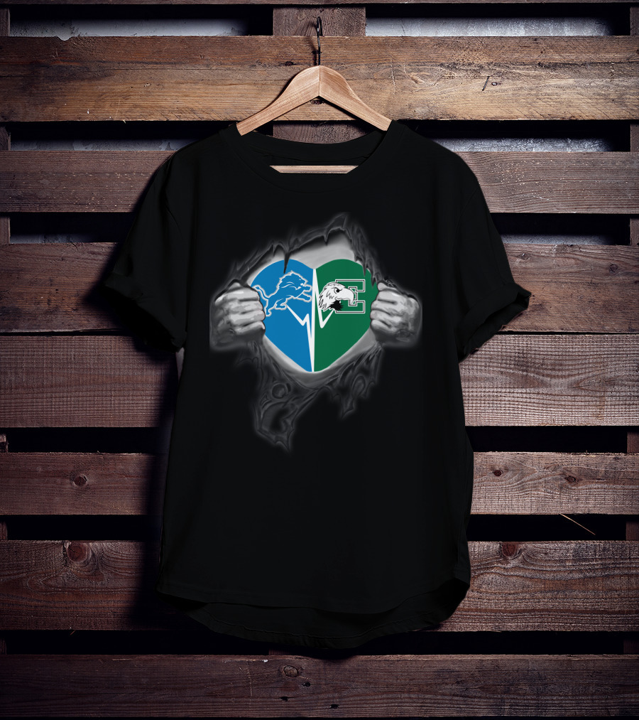 Detroit Lions Eastern Michigan Eagles Heart T-Shirt