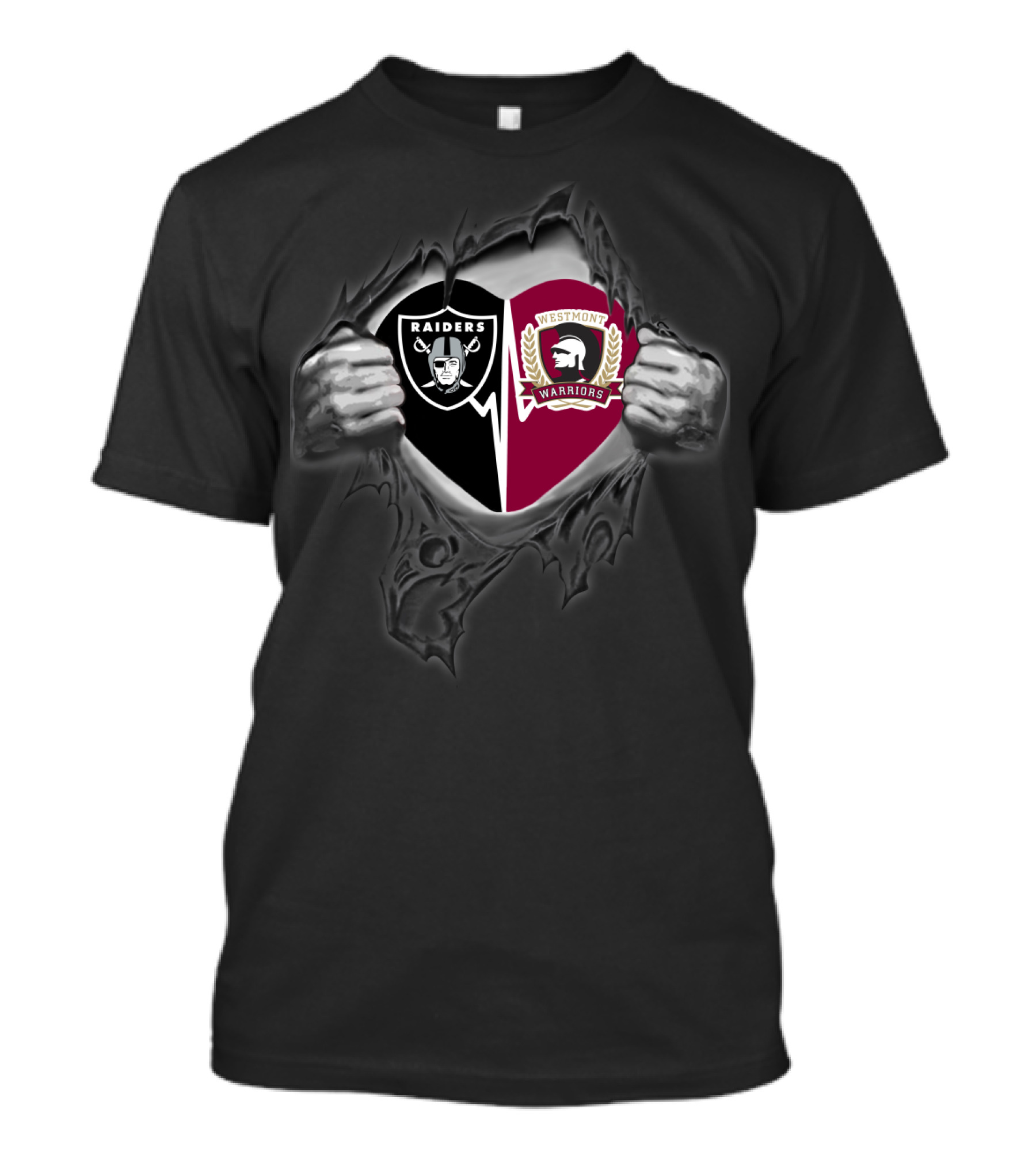 Raiders Westmont Warriors Logo Dual Emblem Peeling Reveal T-Shirt