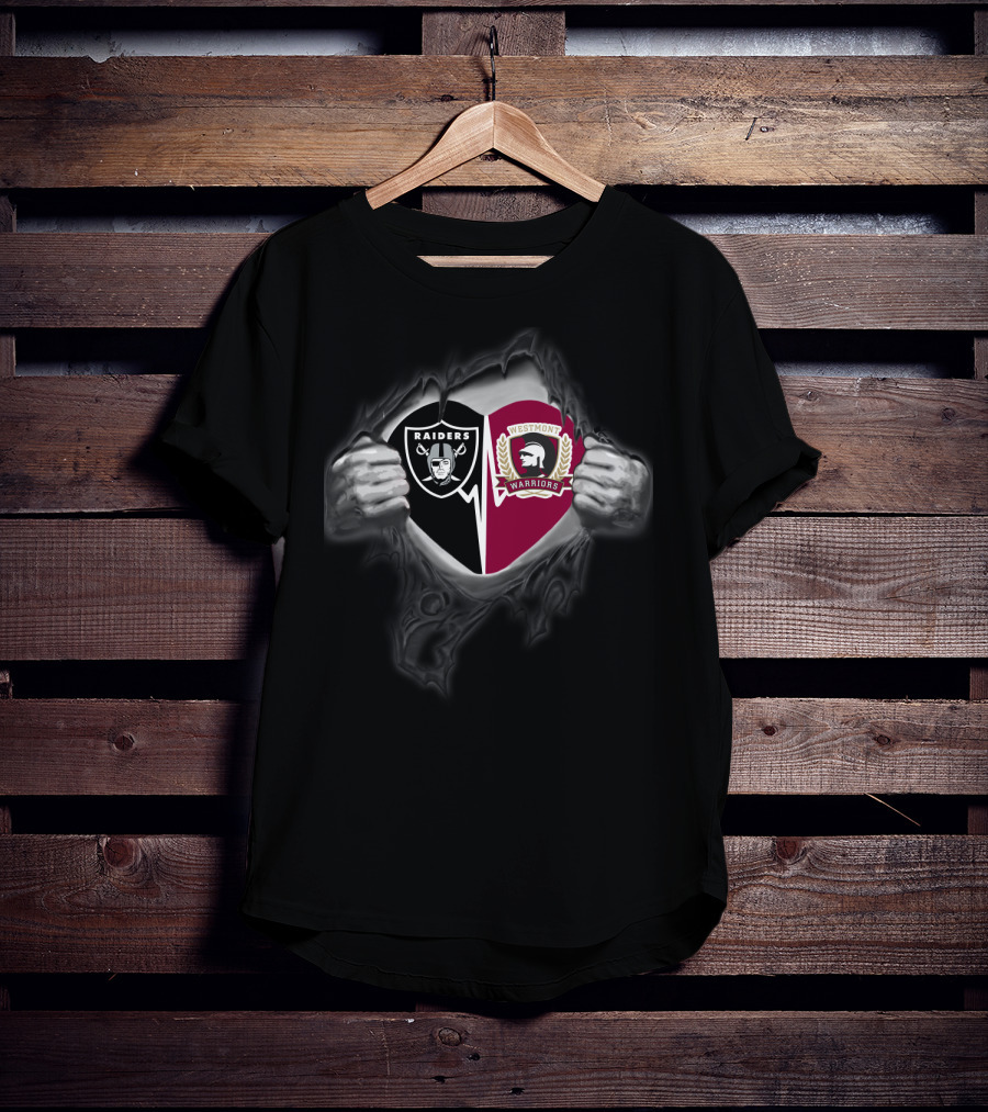 Raiders Westmont Warriors Logo Dual Emblem Peeling Reveal T-Shirt