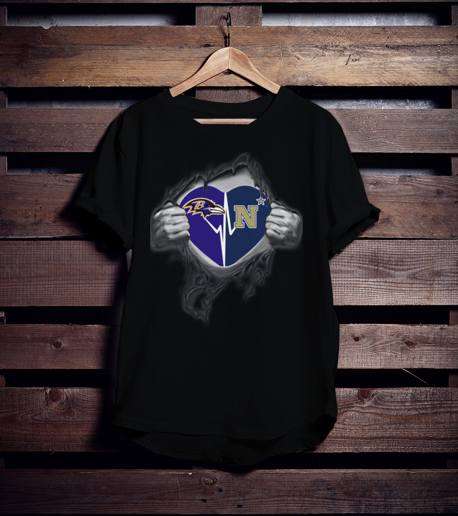 Baltimore Ravens Naval Academy Midshipmen Heart Split T-Shirt