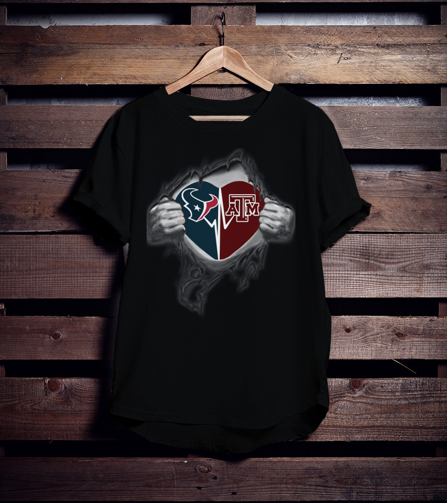 Texans Heart Texas A&M Aggies Logo Fusion T-Shirt